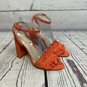 J.Crew Sandals Womens 8 Orange Suede Ankle Strap‎ Open Toe Block Heel